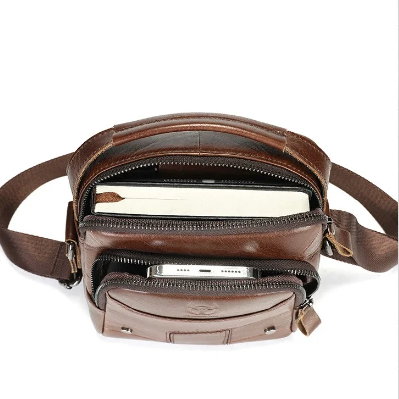 Large Capacity Men's Leather Shoulder Bag - Genuine Oil Wax Leather Crossbody Bag with Zipper, Top Handle & Multi-Compartment