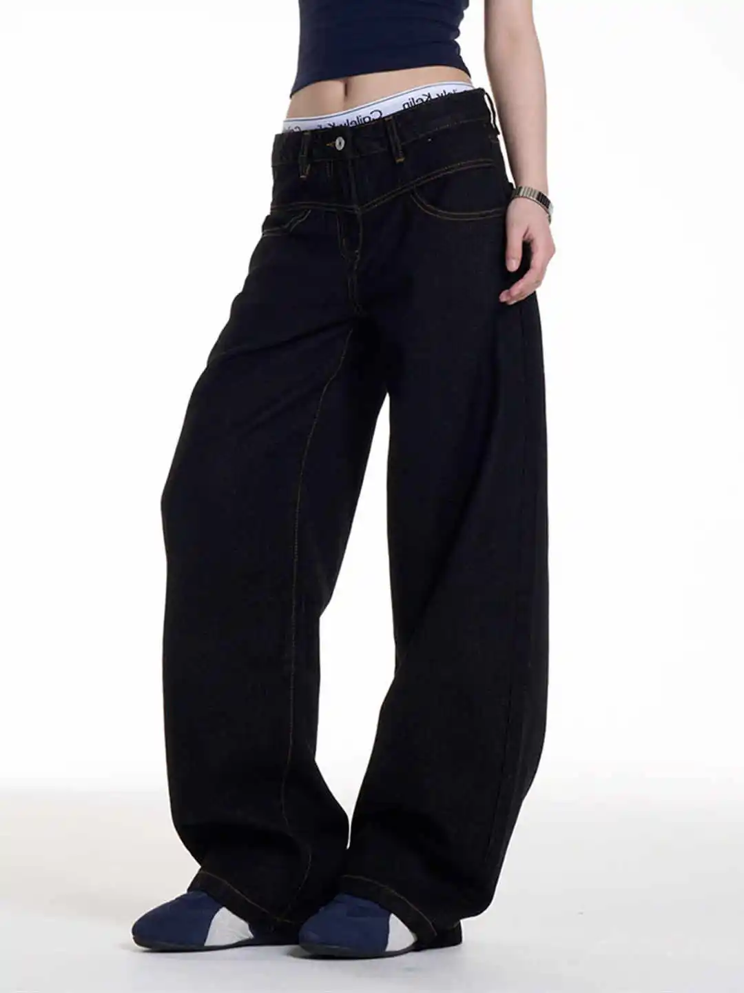 

Черные женские джинсы с высокой талией, винтажные прямые мешковатые джинсовые брюки 90-х годов, уличная одежда Y2K, модные широкие джинсовые брюки в американском стиле