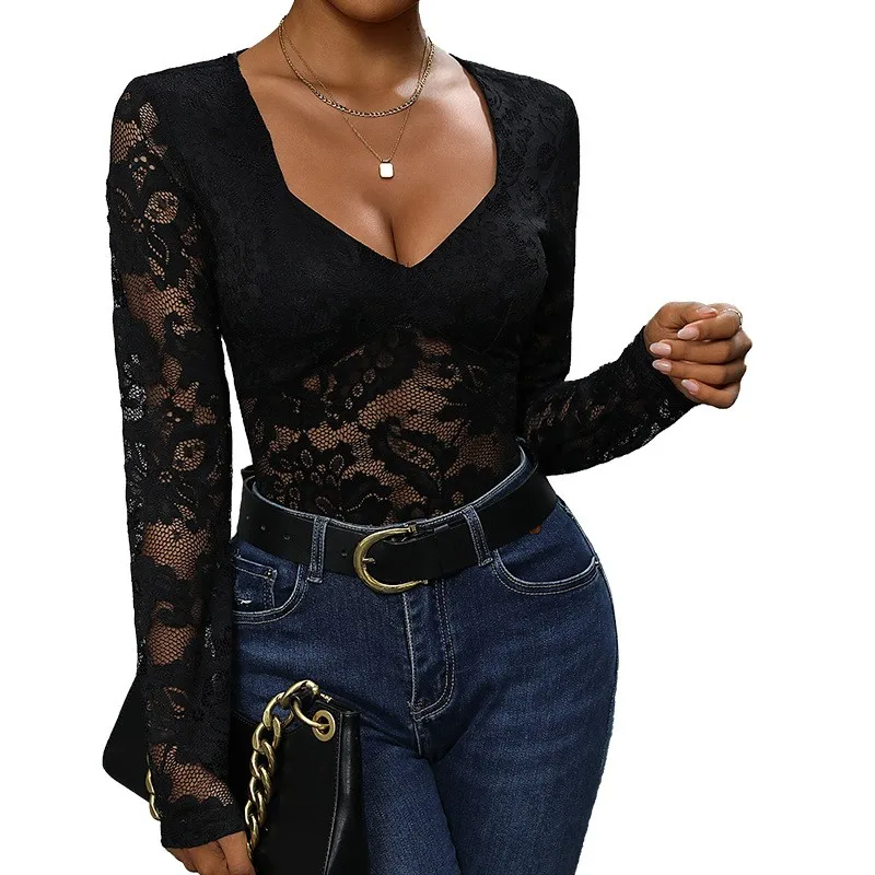 Long Sleeve High Waist Skinny Top with Sexy Style Capri Length Regular Sleeve Medium Stretch Lightweight Bodysuit Women Spring