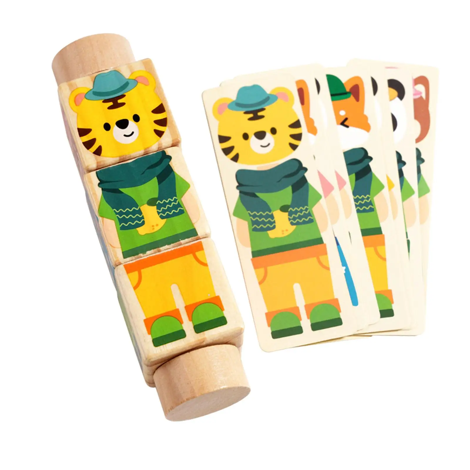 Rotating Wooden Puzzle Toy Animal Themed Easy Grip Dressing up Combination Early Learning for Kids Birthday Gift