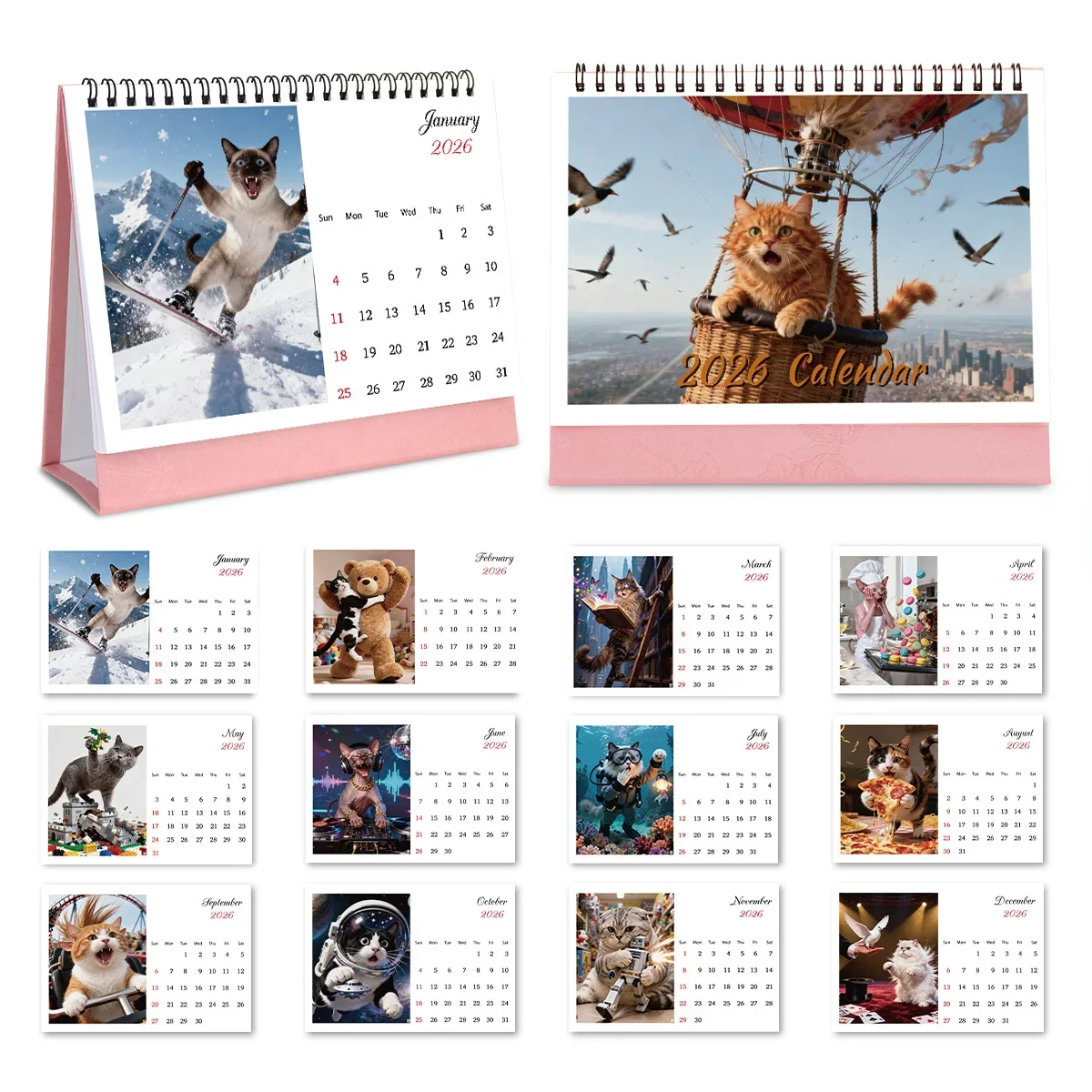 

1PC Playful Pet-Themed Desktop Calendar for Office & Home Use Perfect for Pet Lovers Ideal 2026 New Year Gift