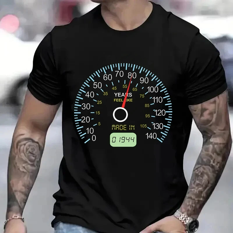 Men 30th Birthday T-Shirt 21st/30th/50th/60th/70th/80th Speedometer Birthday Party Male Loose Tee 30th Speedometer birthday Gift