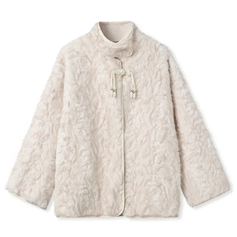 Autumn and Winter Eco-friendly Fur Stand-collar Versatile Coat for Women High-end Chinese Style Versatile Top