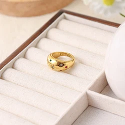 New Fashion Gold Plated Stainless Steel Colorful Zircon Chunky Rings For Women Party Wedding Jewelry Gift