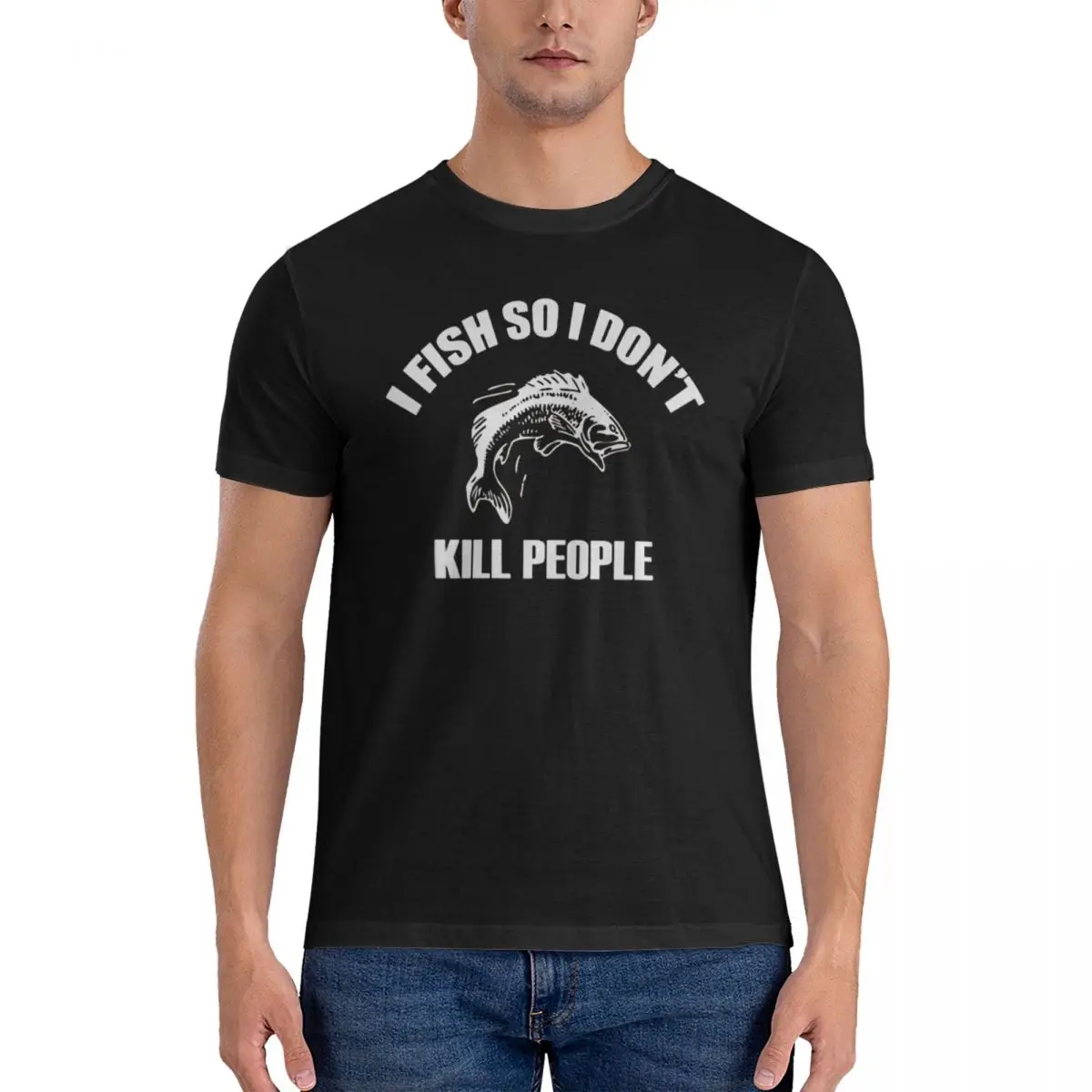 Camiseta I Fish So I Don't Kill People para hombre, camisetas divertidas de gran tamaño, camisetas de algodón con cuello redondo para hombre, camisetas cortas de verano para hombre