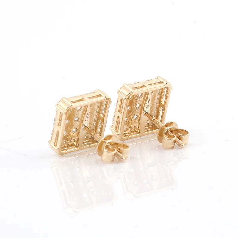 Pendientes de tuerca cuadrados para hombre, aretes de moissanita de Color oro amarillo, plateado, 2021