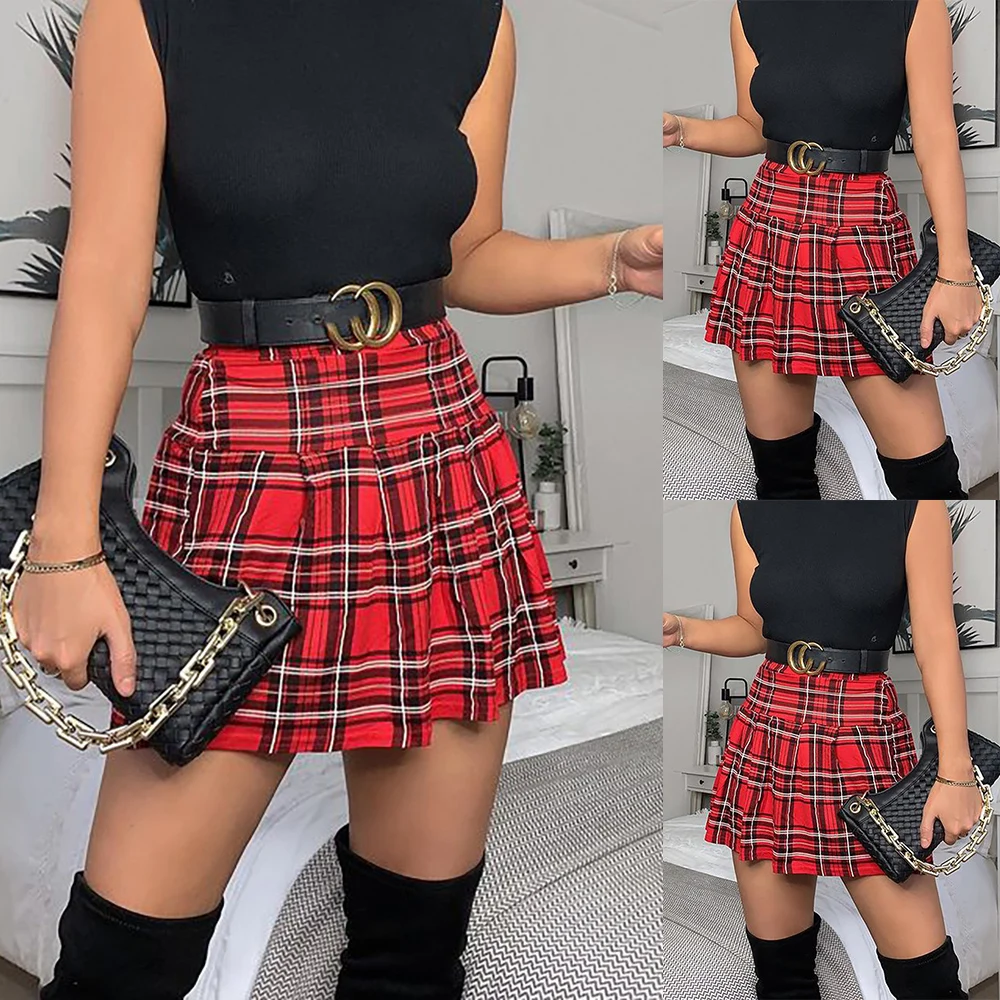 Plaid Mini Skirt For Woman Clothing High Waist Sweet Cute Ladies Girls Sexy Club Dance Skirt 2023 Christmas Play Costume