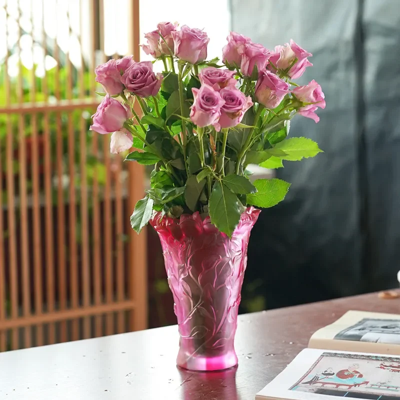 Modern Glazed Ceramic Rose Vase Creative Art Home Decor Light Luxury Living Room Flower Arrangement Ornament Chinese Style