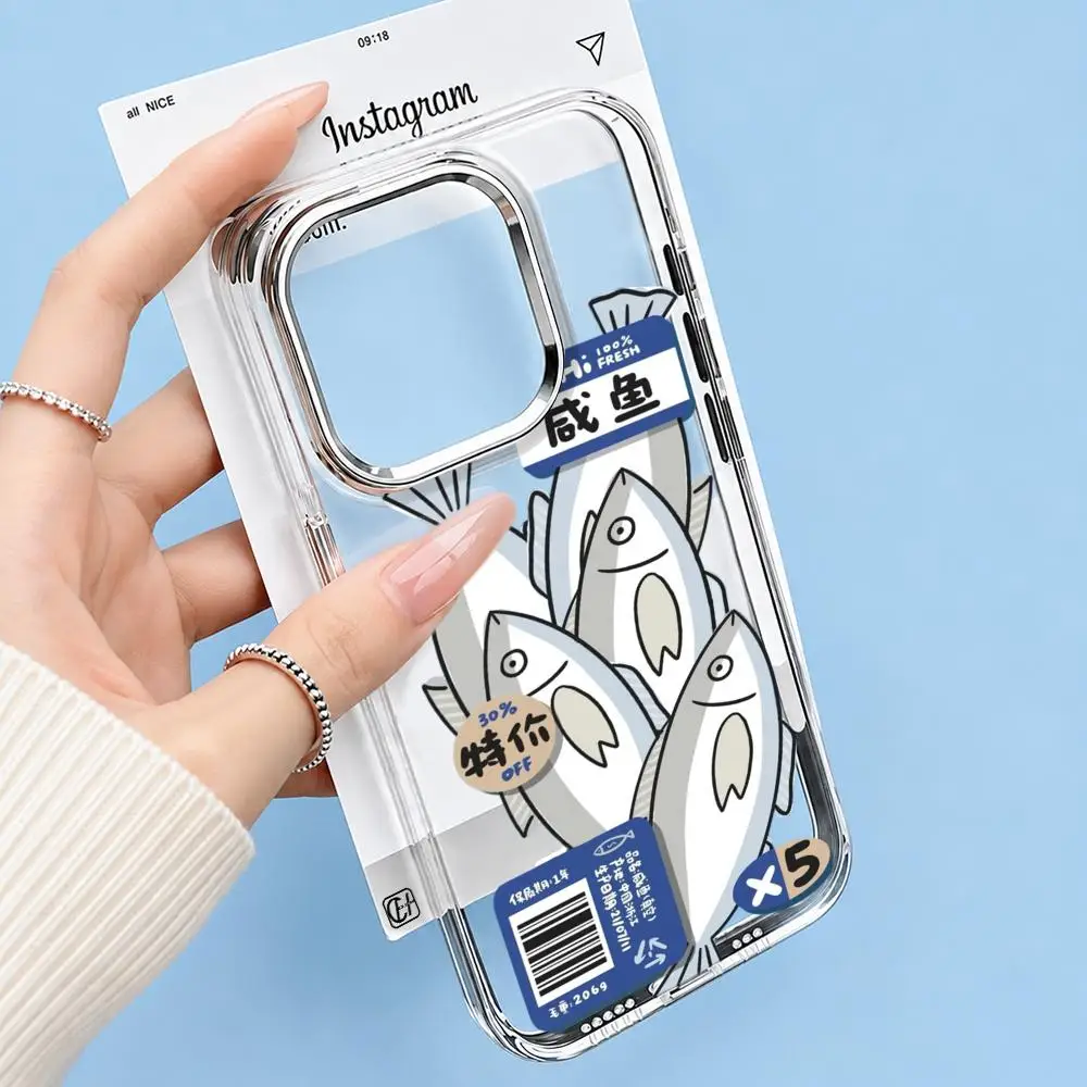 Discounted Salted Fish Phone Case For iPhone 16 15 14 13 12 11 Pro Max Plus Mini Clear Soft TPU Cover