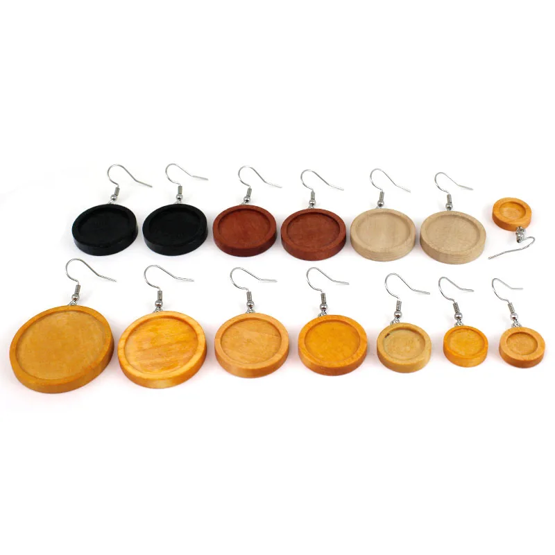 

10Pcs Wood Cabochon Earring Settings Blank Base with Stainless Steel Earring Hooks 10-30mm DIY Earrings Jewelry Making Findings