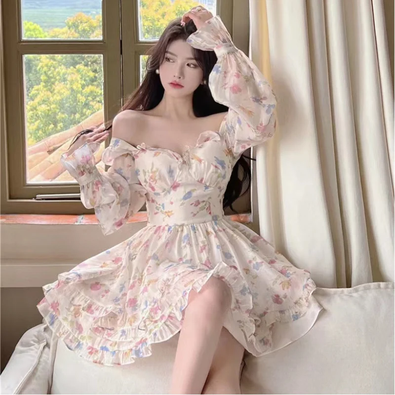 

Весенне-осеннее новое платье в стиле Pure Desire с милым цветочным принтом и накладкой на грудь, маленькое платье для рукоделия, трансграничное женское платье Fa