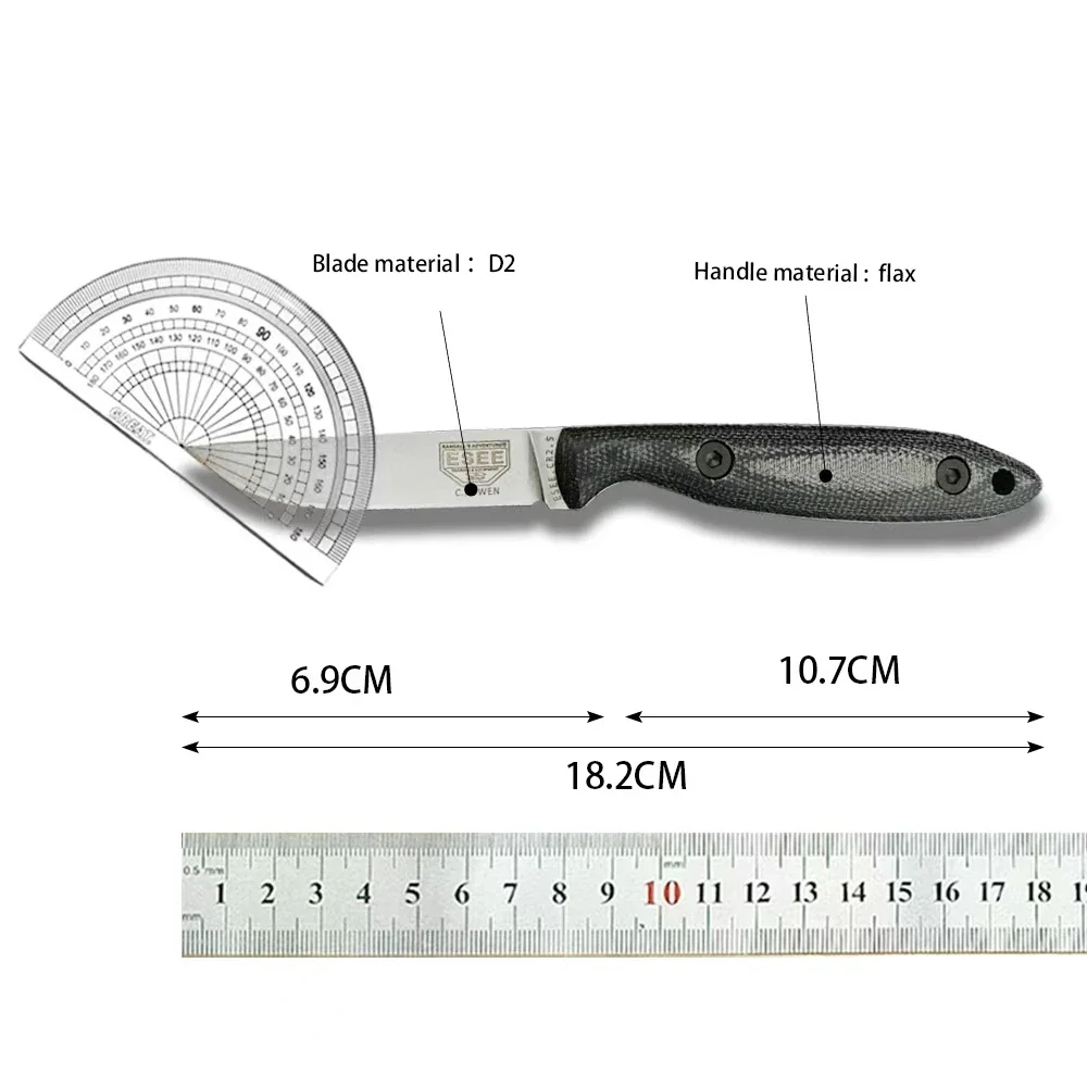 ESEE Fixed Blade Knife ESEE Pocket Knives D2 Blade Flax Handle EDC Hunting Survival Camping Hiking Cutting Tools Men’s Gift