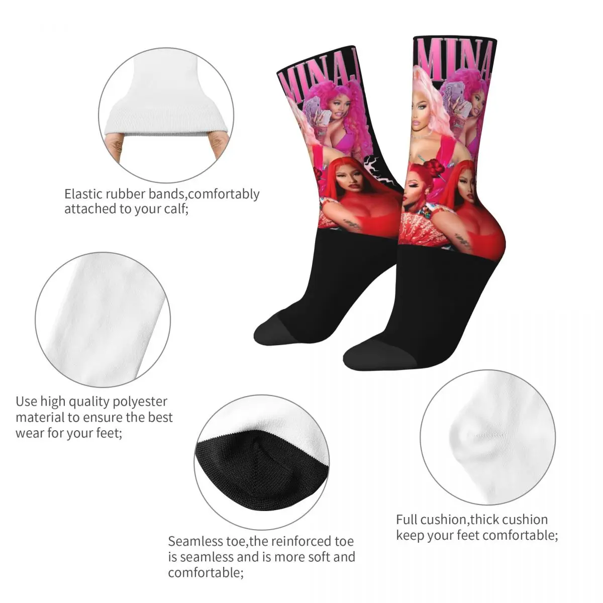 Retro Nicki Minaj Cool Rapper Merch Socks Sweat Absorbing Bootleg High Quality Middle Tube Socks Cute for Women's Gift Idea