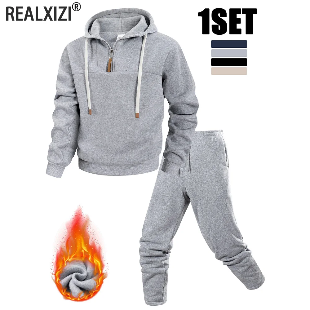 

Men Tracksuit Casual Hooded Sweatshirts Sweatpants 2 Piece Sets Outdoor Daily Gym Sports Jogging Sportswear Male Clothing