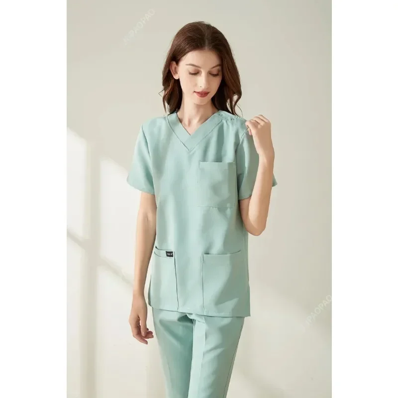 

Women's Summer High Quality Short Sleeve Dental Clinic Uniforms V Neck Easily Wearing Medical Scrubs Work Clothes For Doctor