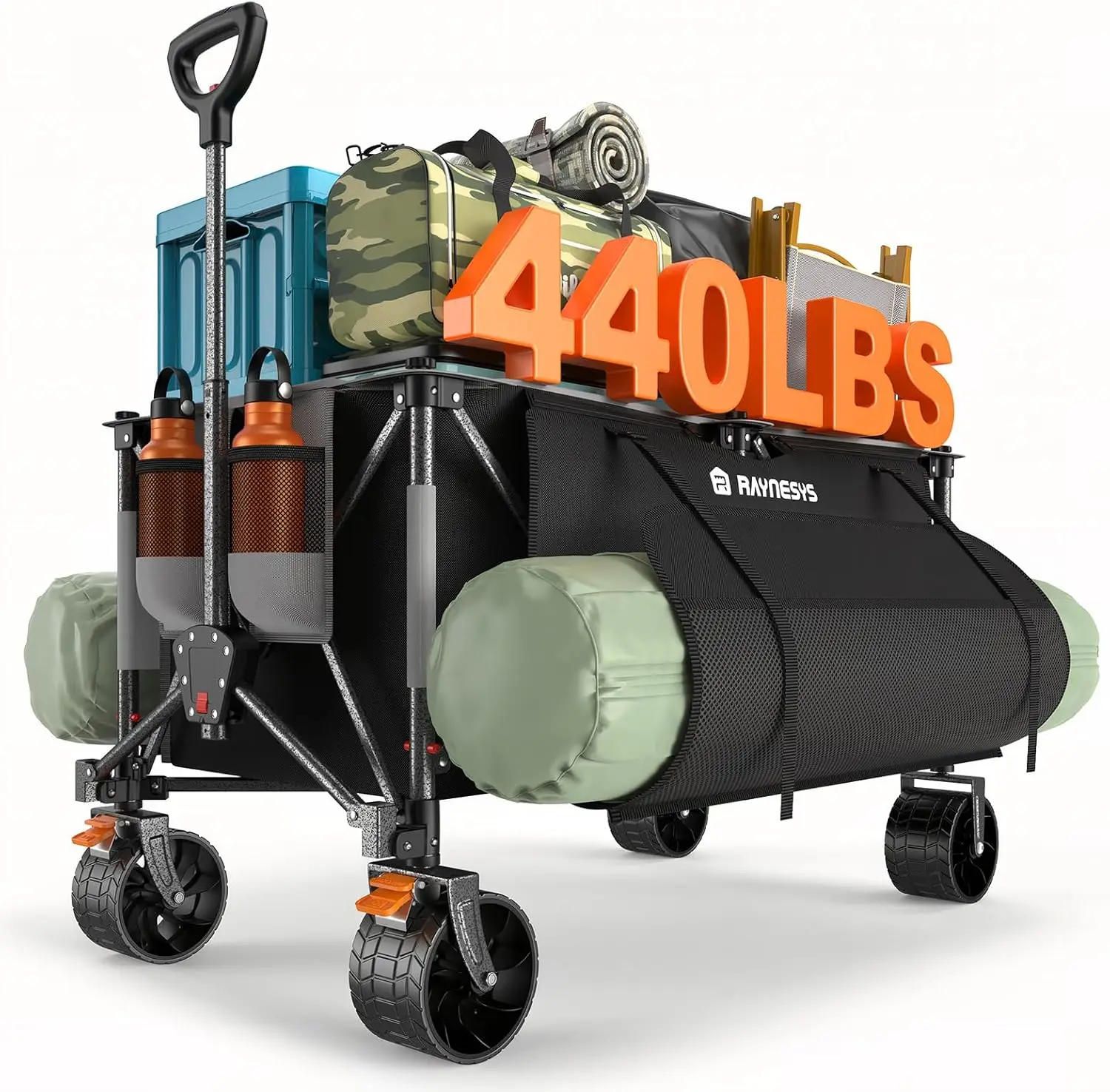 

300L Foldable Wagon Cart with Wheels, 440lbs Heavy Duty Collapsible Wagon for Beach Camping Sports Grocery