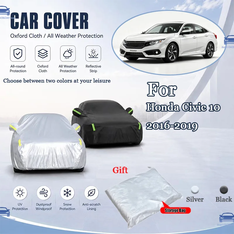 

For Honda Civic 10 2016-2019 2018 All Weather Oxford Car Cover Uv Snow Dustproof Reflective Strip Outdoor Protection