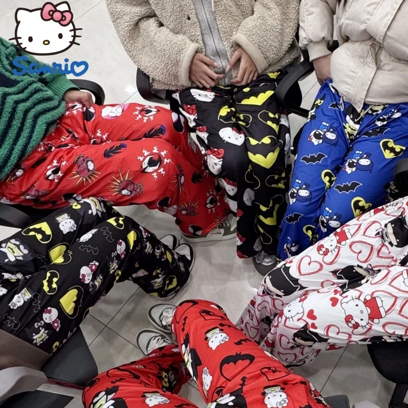 Novo estilo sanrio verão olá kitty y2k batman gwen stacy calças de pijama dos desenhos animados verão estilo fino hip hop senhora casual calças bonitos