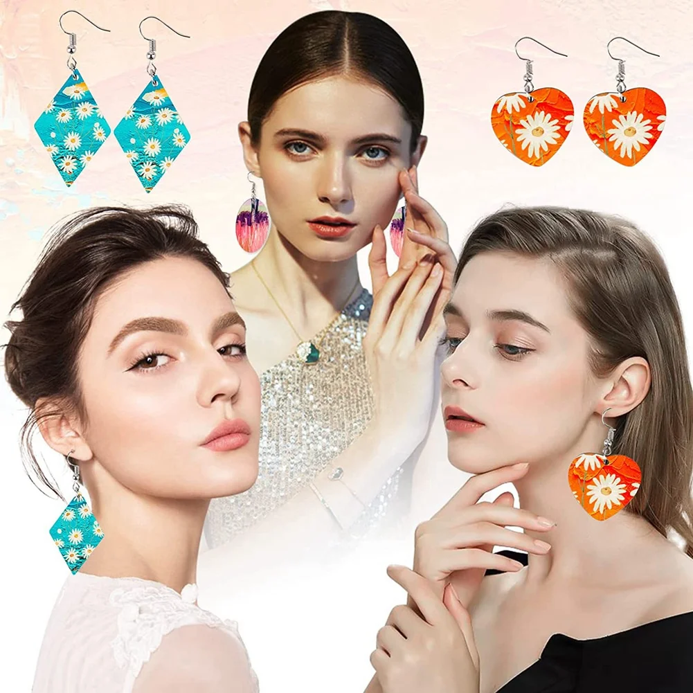 60Pcs Sublimation Blank Earrings, Earrings Heat Transfer, Unfinished Earring With Hooks For DIY Sublimation Accessories