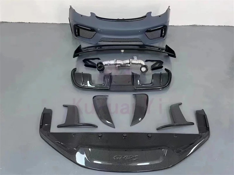 For Porsche 718 Boxster Upgrade GTRS Style Body Kit Carbon Fiber Front Bumper Lip Rear Diffuser Exhaust Nozzle Rear Spoiler
