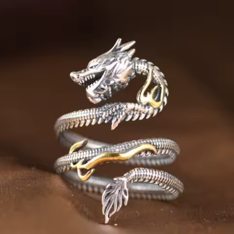 Buyee 925 Sterling Silver Unique Big Ring Elegant Chinese Dragon Open Ring Finger for Men Rock Punk Fine Jewelry Circle Gift