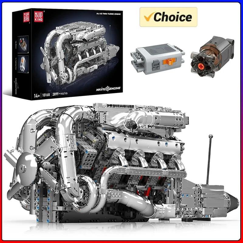 Mould King 10168, Kit de Modelo de Motor V8 Biturbo, Bloques de Construcción de Ingeniería para Adultos, Juego de Bloques de Construcción, Juguetes STEM para Niños, Regalos