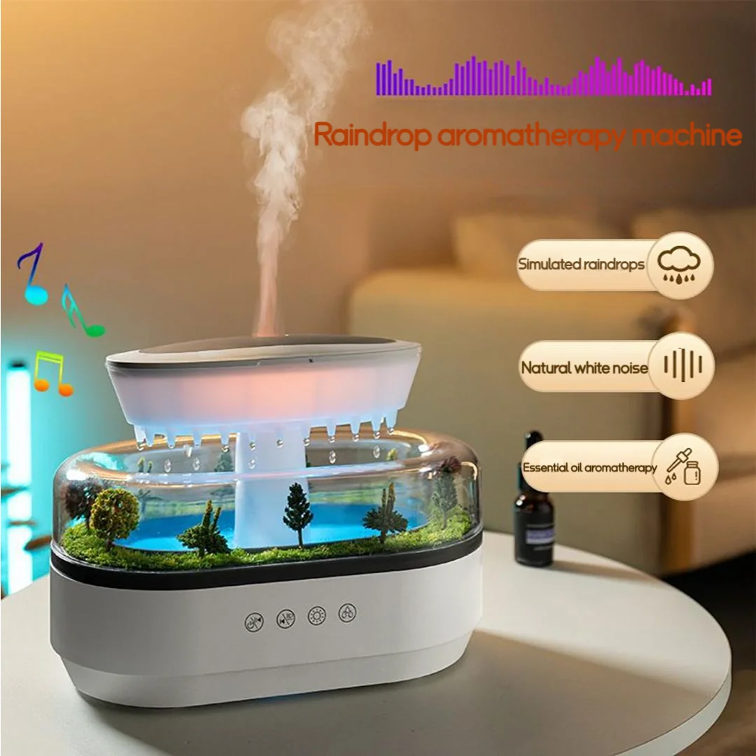 

Миниатюрный пейзажный увлажнитель для спальни, красочные огни, тихая работа, эфирное масло, аромадиффузор, белый шум, эффекты капель дождя