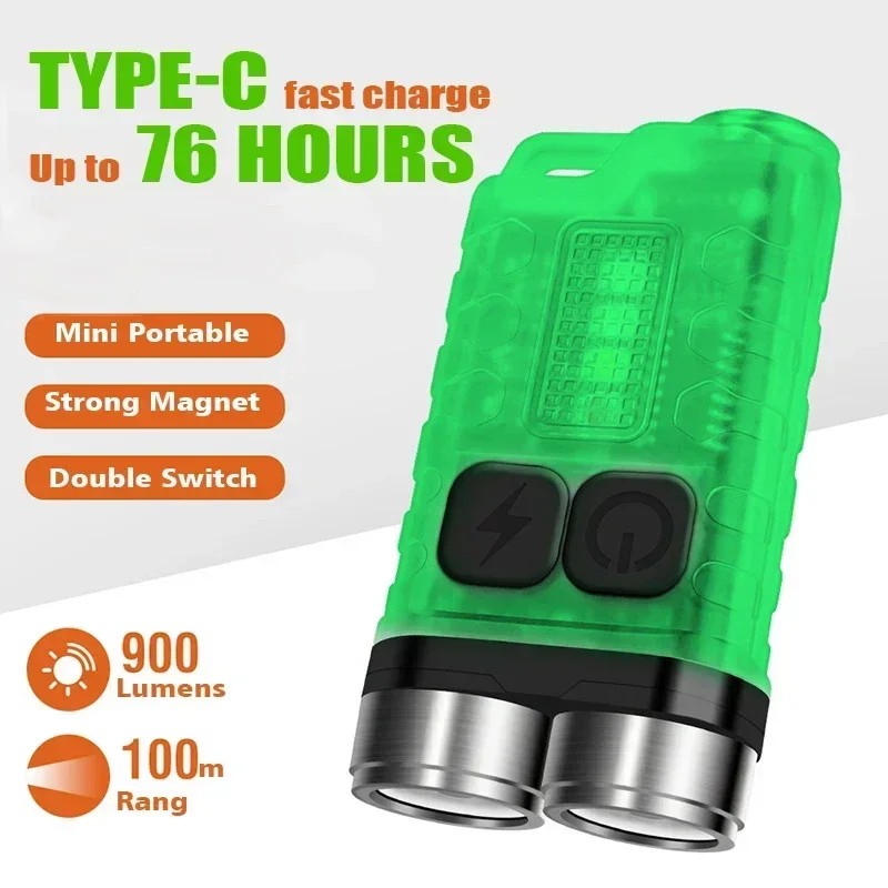 V3 EDC Flashlight Keychain Light 900 Lumens Handheld Portable Super Bright TYPE-C USB Charging Port Emergency Work Camping Light