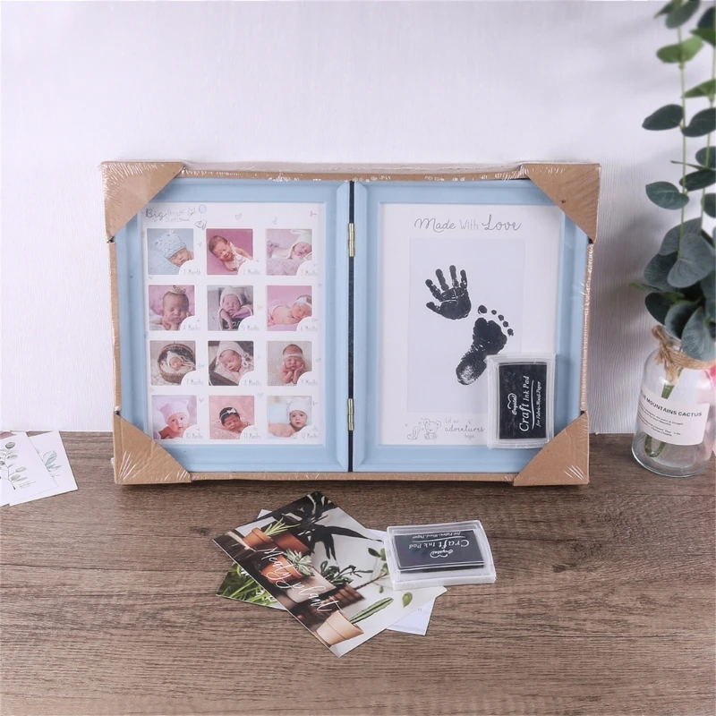 Foldable Infant Photo Frame Baby Boy Girls Footprint Handprint