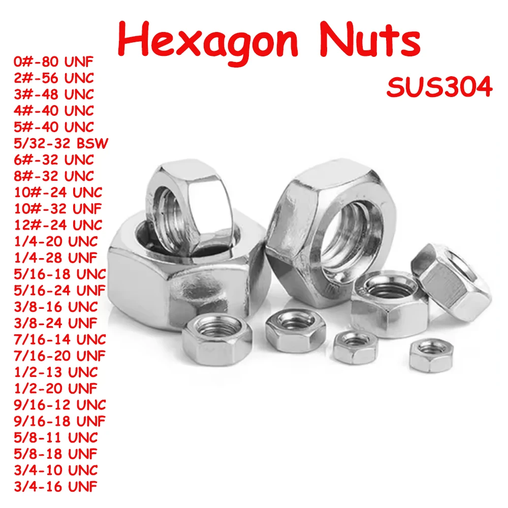 

Yiqianyuan DIN934 GB6170 UNC/UNF/BSW Thread SUS304 Stainless Steel Hexagon Nuts 0#-12# 1/4'' to 3/4''