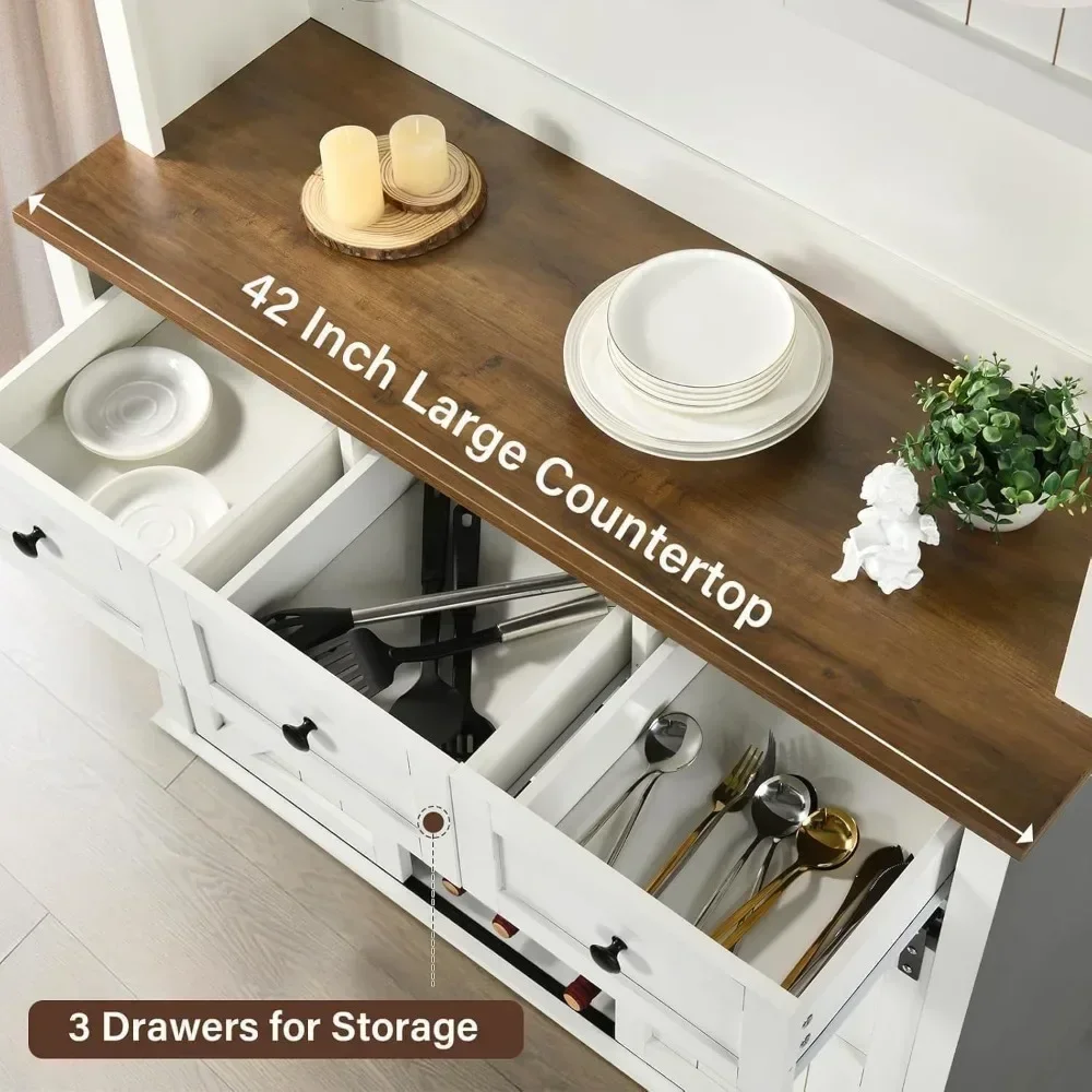 72” Tall Kitchen Pantry Cabinet with Wine & Glass Rack, Farmhouse Coffee Bar Cabinet with Sliding Barn Doors