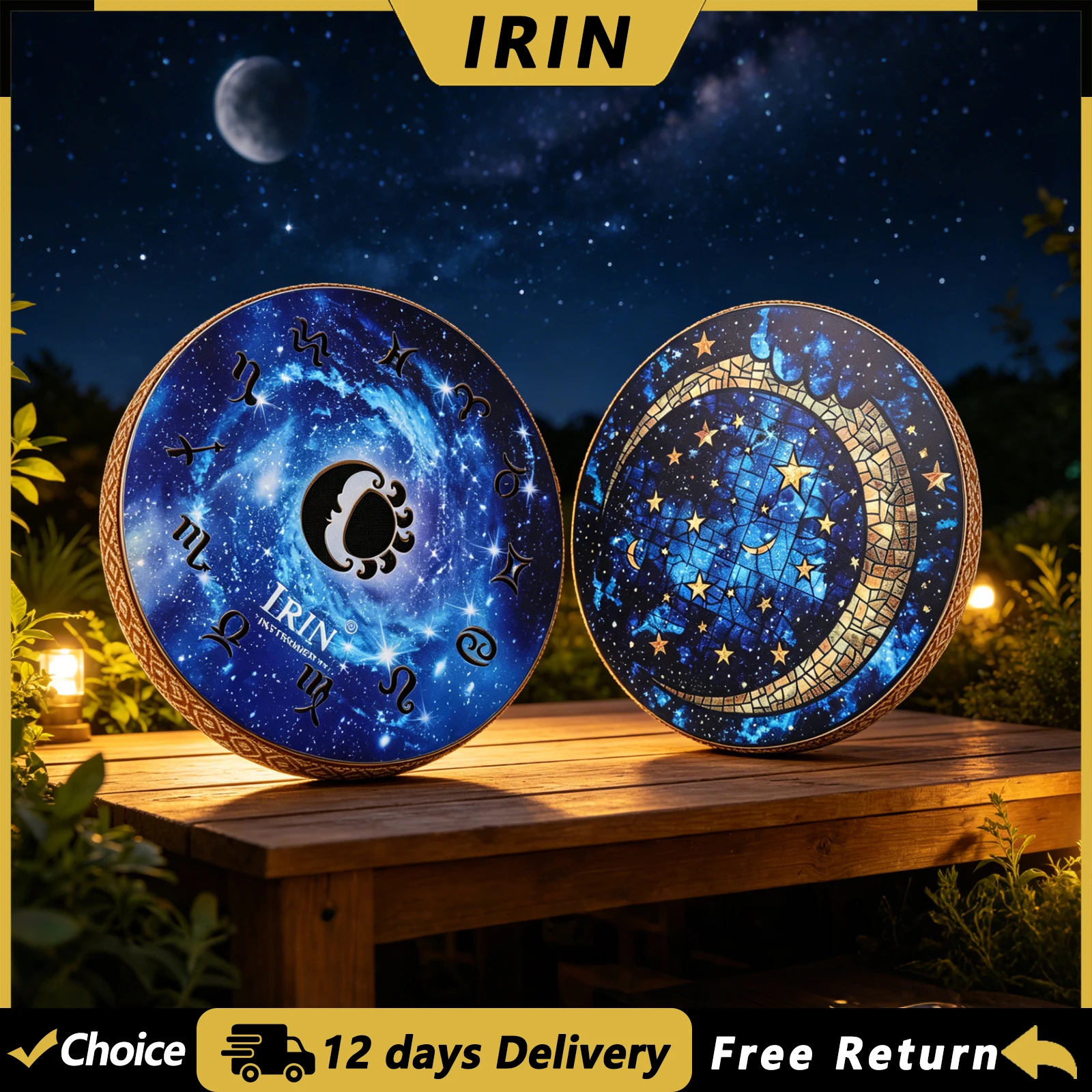  IRIN 8/10/12 Inch Tambourine Stream Drum Simulate Water Sound Meditation Drums Handbell Hand Drum Percussion Instrument