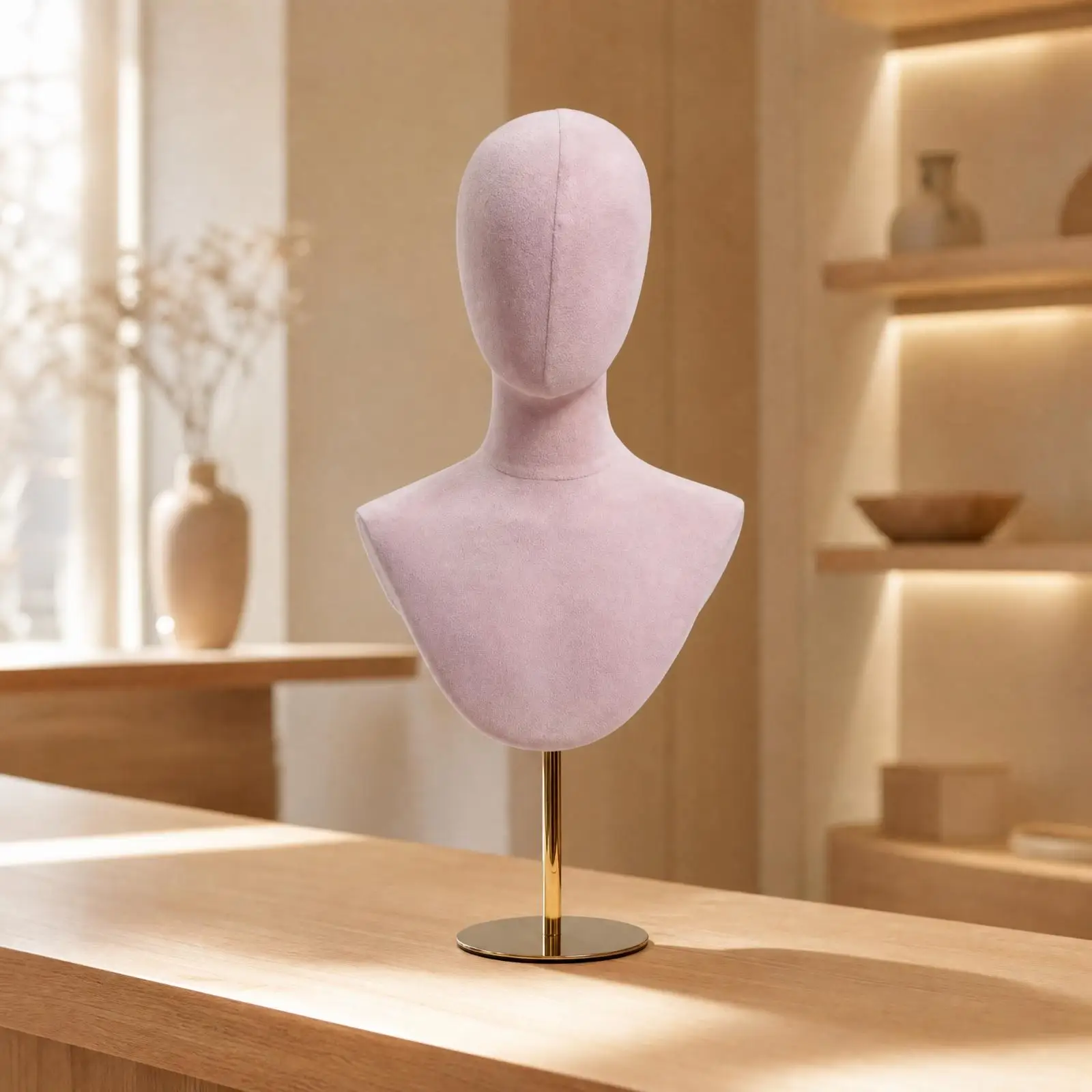 Adjustable Bust Mannequin Display Stand with Head Form for Necklace Scarf Hairpiece Retail Presentation