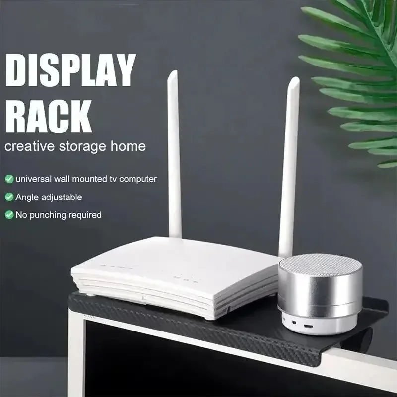1Pcs Punch‑Free Wall Mount Storage Rack, WiFi Router Set‑Top Box Organizer, No‑Drill Screen Shelf for TV Computer Accessories