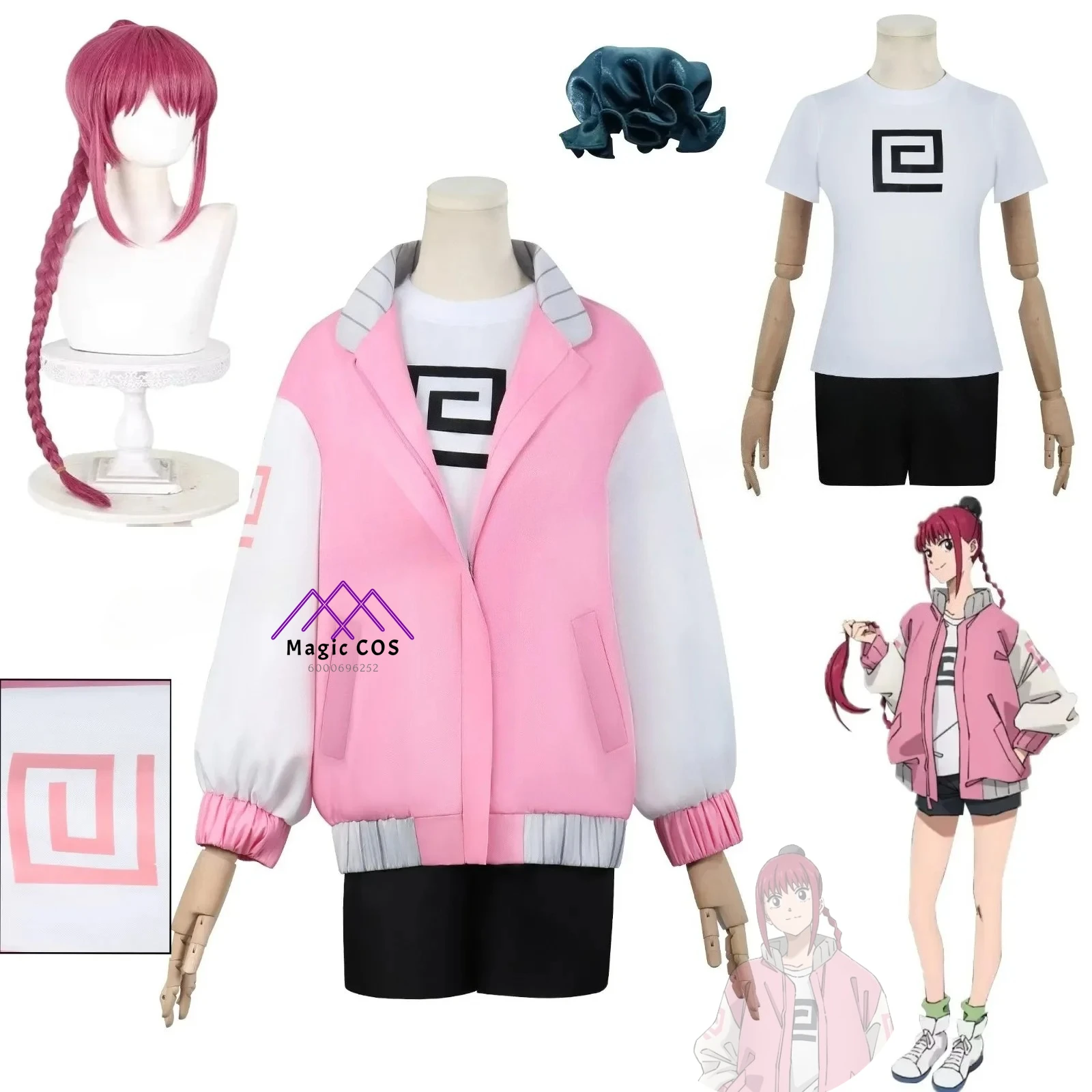 

Lu Shaotang Cosplay Costume Wig Anime Sakamoto Days Lu Xiaotang Pink Jacket T-shirt Shorts Headwear Halloween Party for Women