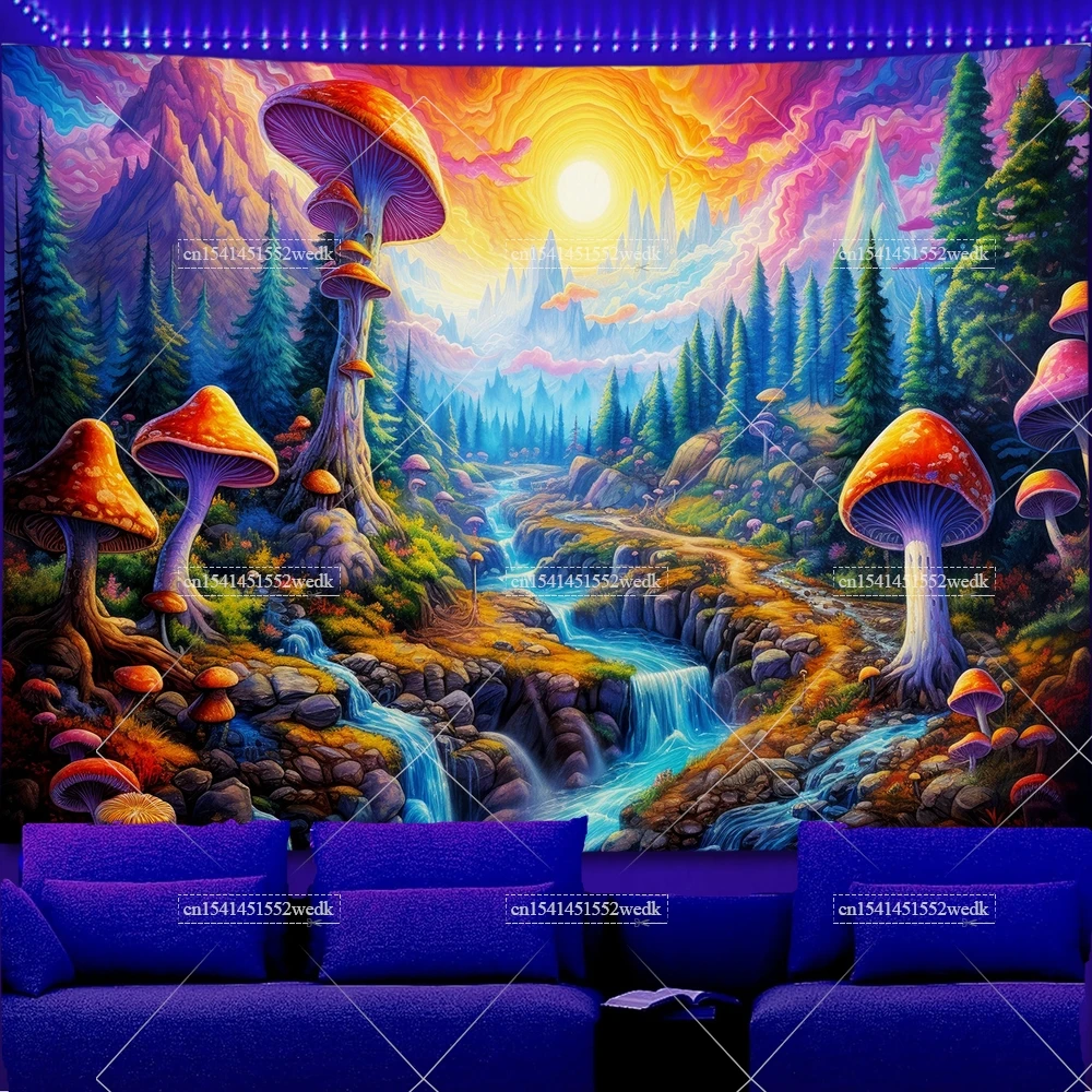 Mushroom UV Tapestry Forest Bl - Aesthetic Tapestry ulasan dan harga