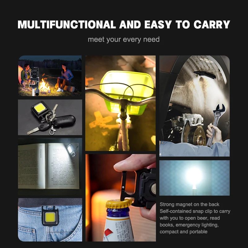 PHMAX Mini Camping Light Multifunctional Glare COB Keychain Light Type-C USB Rechargeable Outdoor Emergency Lamps Flashlight