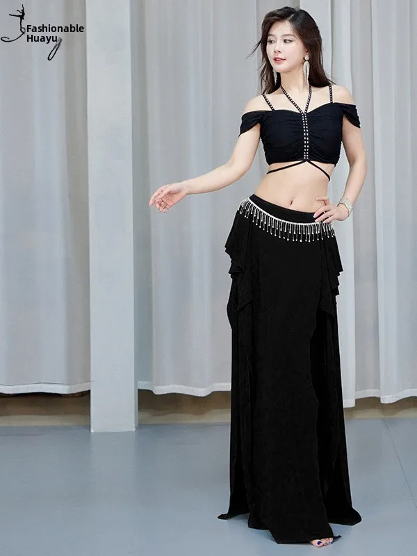 Sexy Belly Dance Practice Suit Long Skirt Set with Hotfix Rhinestones Performance Costume Eastern Dance Women's Ethnic Fashion