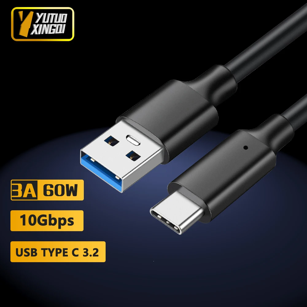 USB Type C Fast Charging Data Cable USB3.2 to TypeC Transmission 10Gbps Hard Disk Line Onboard 3A 60W PD