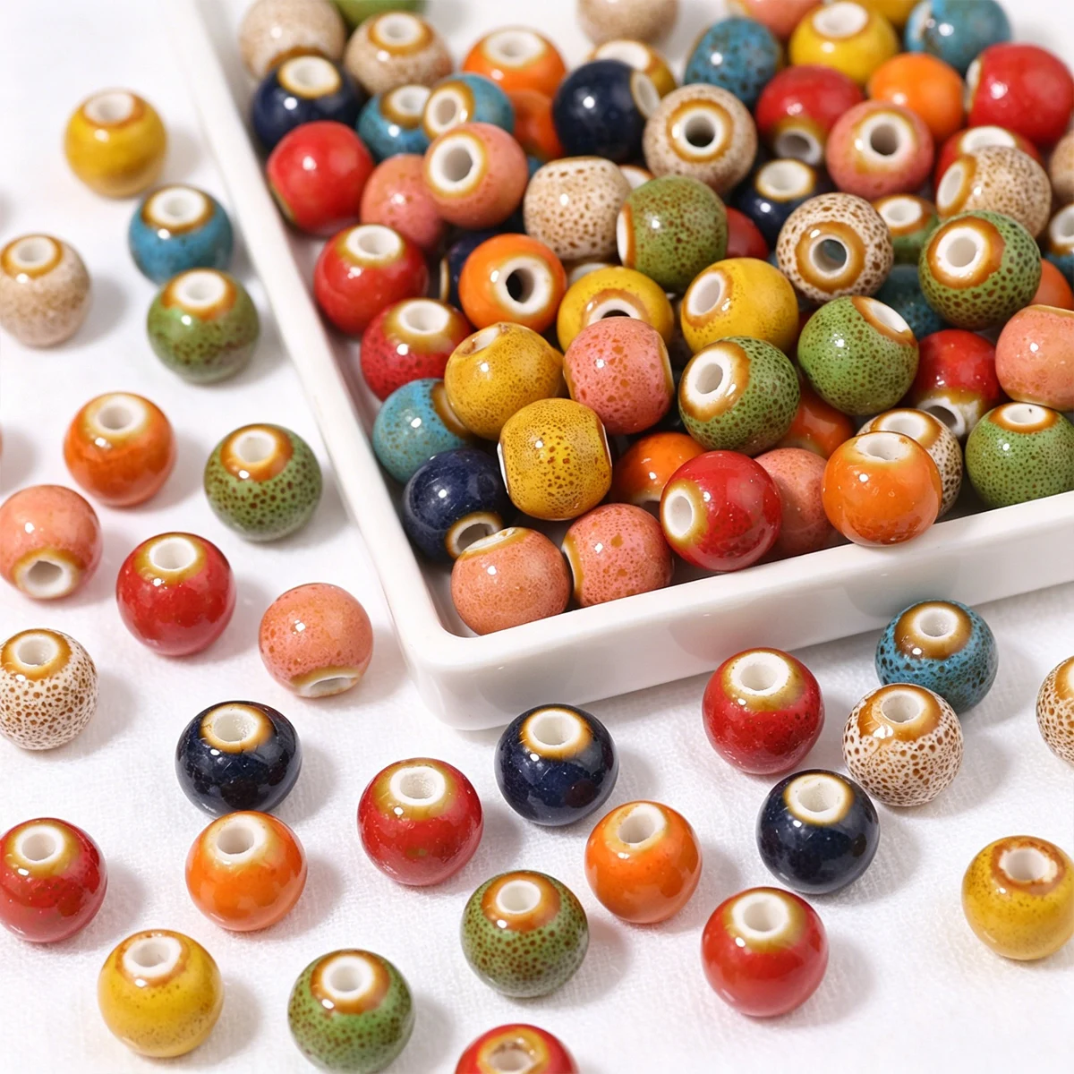 20/40/60Pcs 10mm Round Ceramic Beads DIY Bracelet Necklace Hole Beads Handmade Porcelain Beads for Jewelry Making Accessories