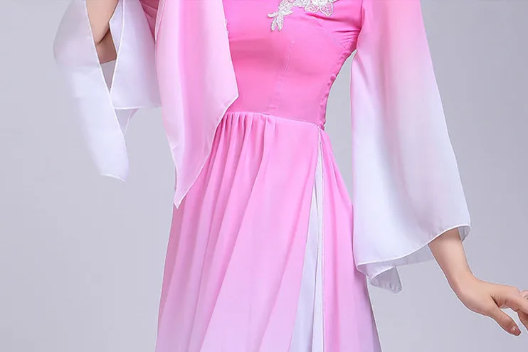 Pink Chinese Classic Dance Dress For Women Festival Stage Performance Clothing Vintage Fan Dance