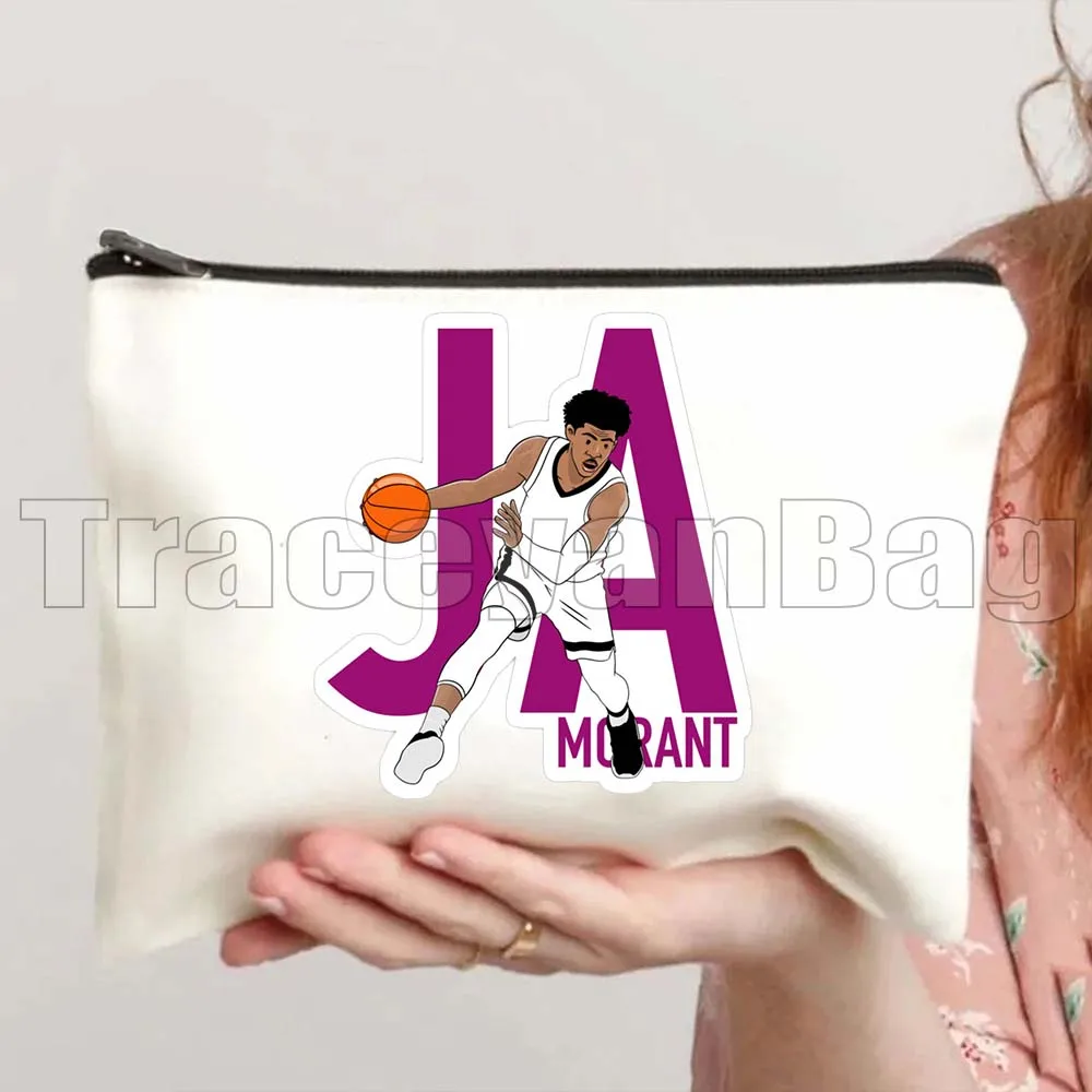 Ja Morant Basketball Player Lover Cute Fan Gifts Canvas Cosmetic Bags Makeup Toilet Bag Pencil Case Zipper Pouch Key Coin Purse