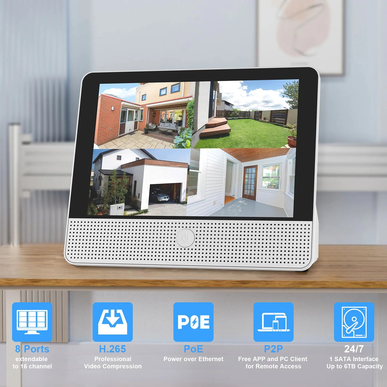 2025  Channel POE NVR and Display 2-in-1 Max 16 Ch Input Guard Viewer APP Home Plug&Play 12 Inch  4K CCTV Security Camera System