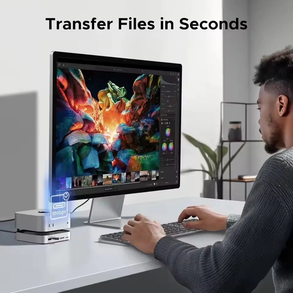 USB UGREEN Hub Dock Stand M2 NVMe SSD Enclosure 3 USB a 10Gbps USB C Data Port SD Card Reader for Macmini M4/ M4 Pro