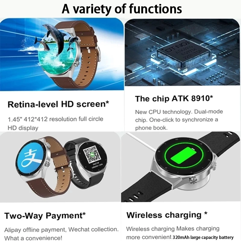 Foxbox-relógio de carregamento sem fio para homens, smartwatch nfc, amoled, chamada bluetooth, bateria de grande capacidade, tela hd