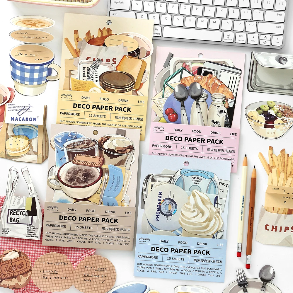 15pcs Weekend Convenience Store Series Kawaii Ins Message Notes Creative Handbook Deco Scrapbooking Material Craft Paper