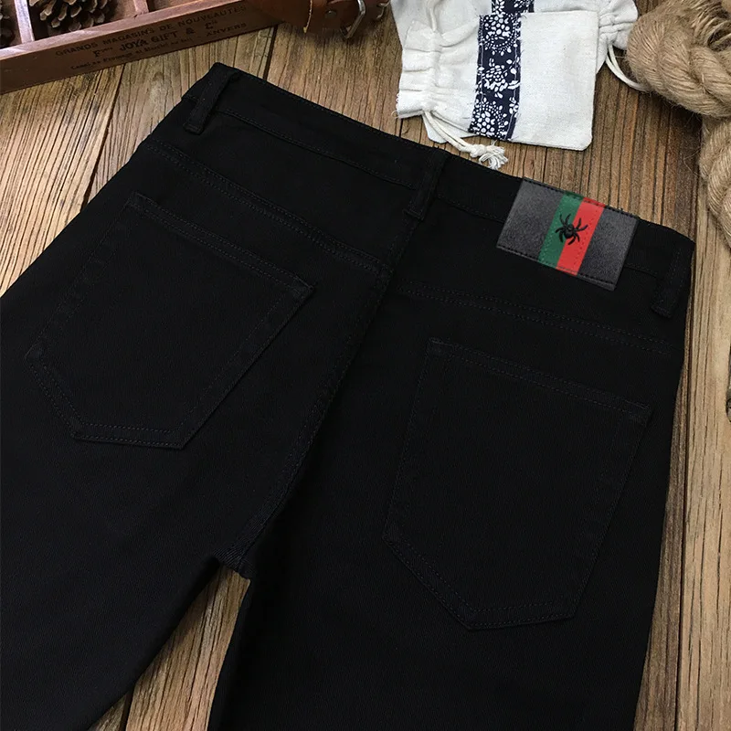 Pure Black Jeans Men's 2024 New Trendy Korean Wild Simple Comfortable Stretch Slim Fit Skinny Casual Men's Denim Trousers