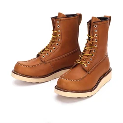 Autumn Winter High Boots Casual Men Vintage Genuine Leather Shoes Handmade Tooling Mid-calf Outdoor Motorcycle Boots