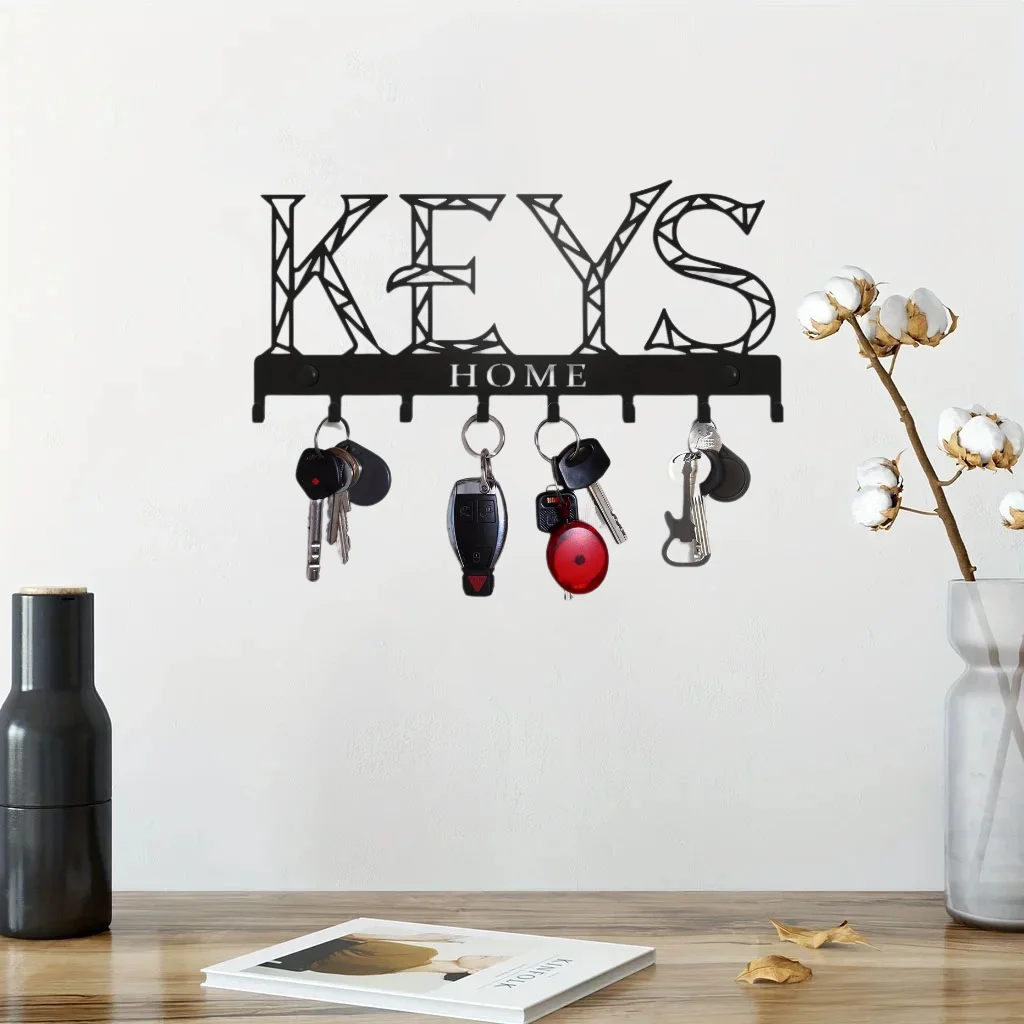 CIFBUY Metal Wall Mounted Key Holder Decorative Wall Hanger Hook Household Coat Rack With 5 Hooks Clothes Towels Hats Bags Keys