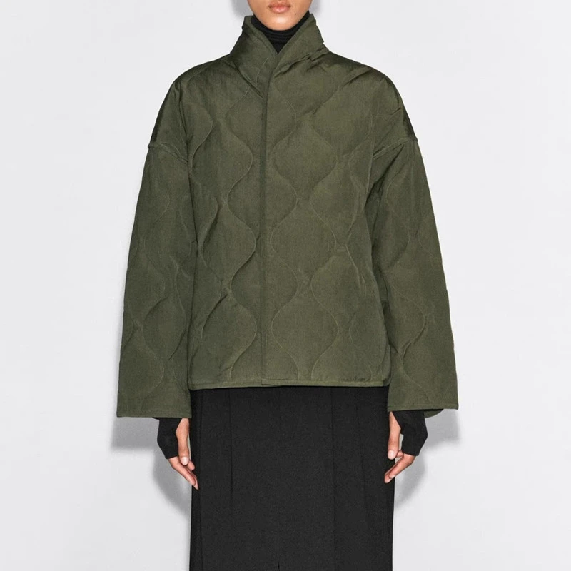 Maxdutti Nordic Minimalist Women's Jacket Woman Clothes Winter Army Green Standing Collar Quilted Lightweight Down Coat Jacket